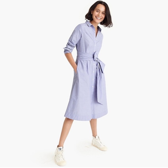 J. Crew Dresses & Skirts - J CREW Blue Tie-Waist Shirtdress in End-On-End Cotton - J5419 - Sz 0